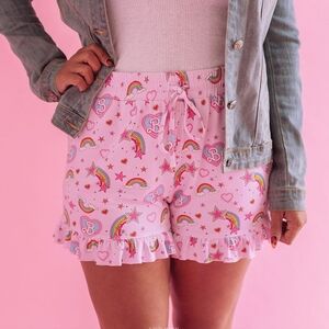 NWT Posh Peanut Women's Barbie Star Power Terry Ruffled Shorts Size Large